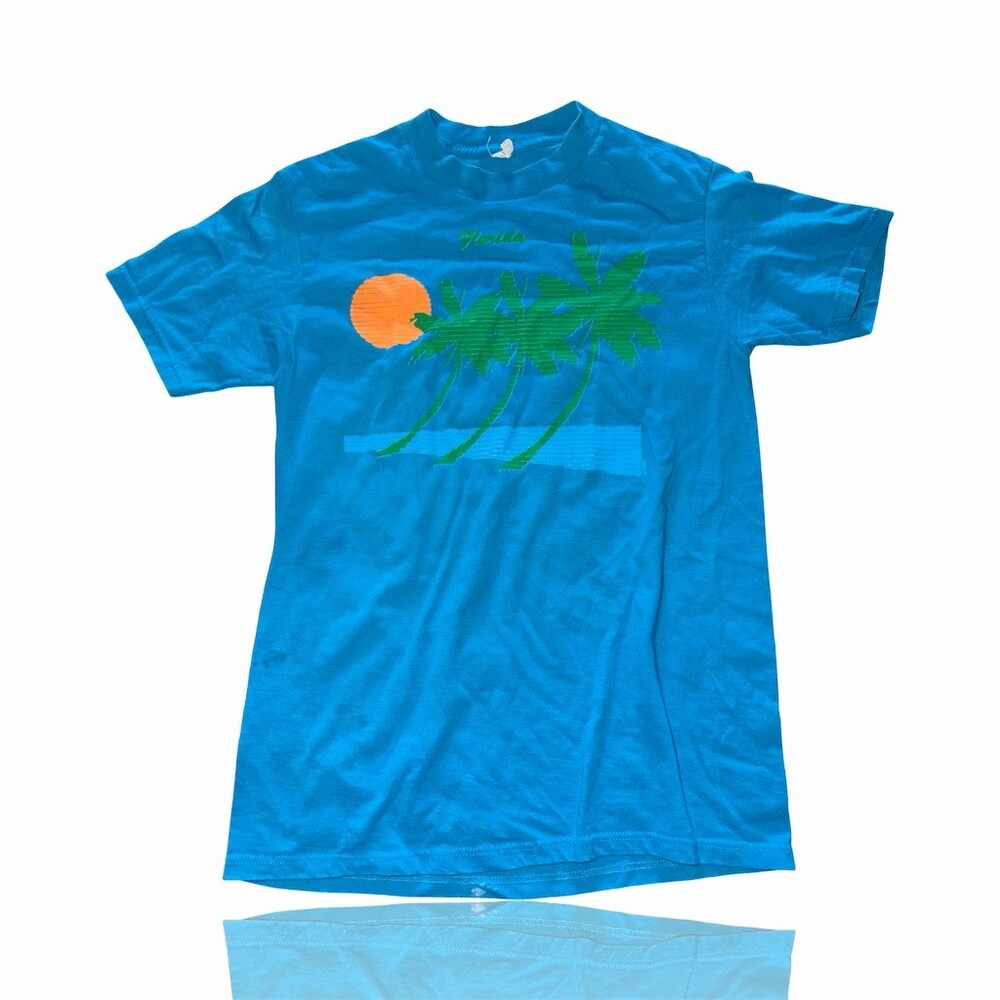 Vintage T-Shirt Men's Blue Florida Palm Trees Sunset Graphic Beach